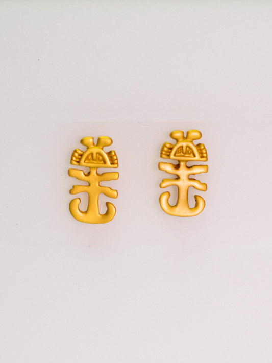 24K Gold Plated Pre-Columbian Muisca Jaguar Man Earrings.