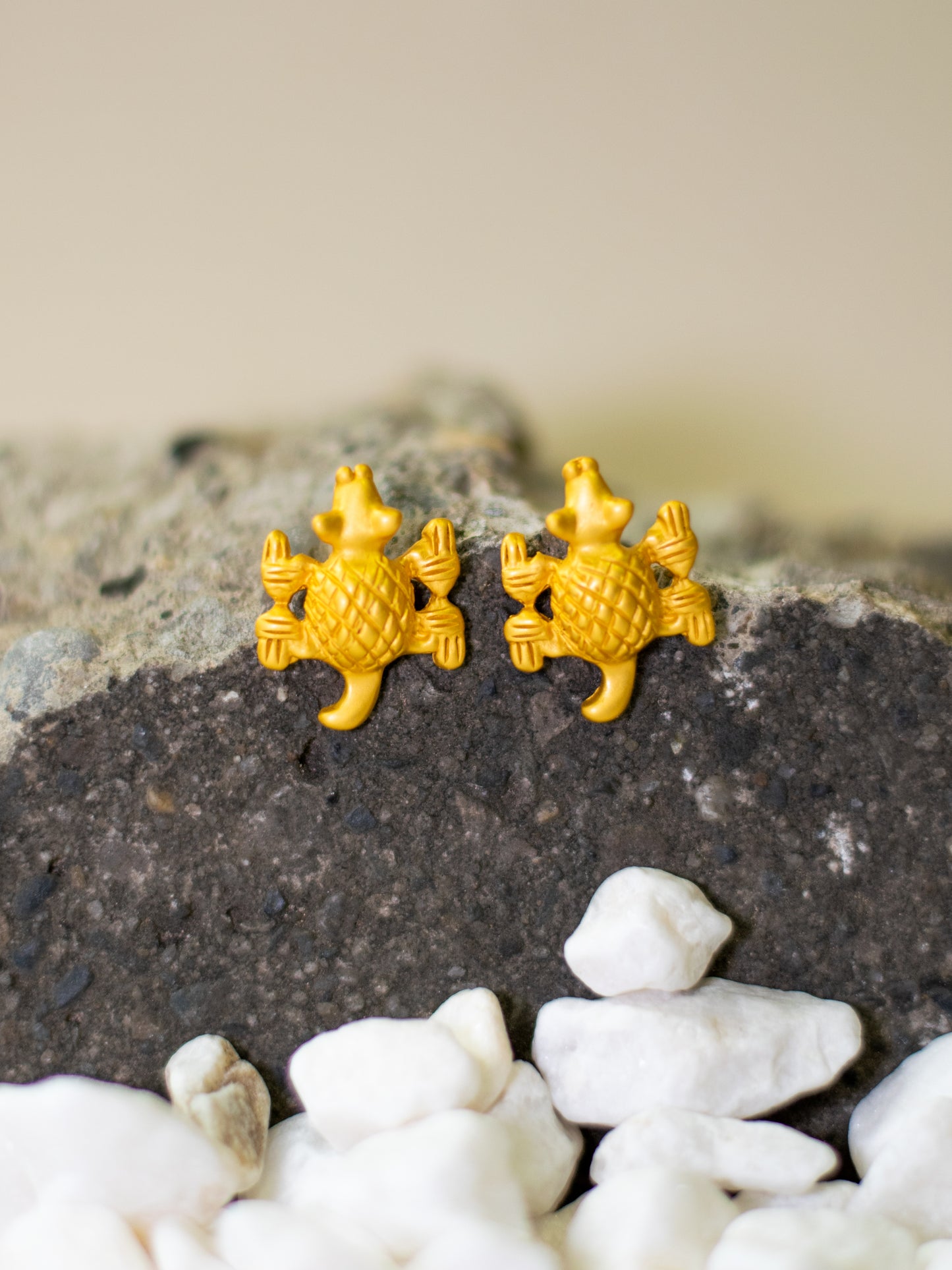 24K Gold Plated Pre-Columbian Muisca Armadillo Shaped Earrings.