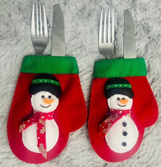 Snowman Christmas Silverware Bag
