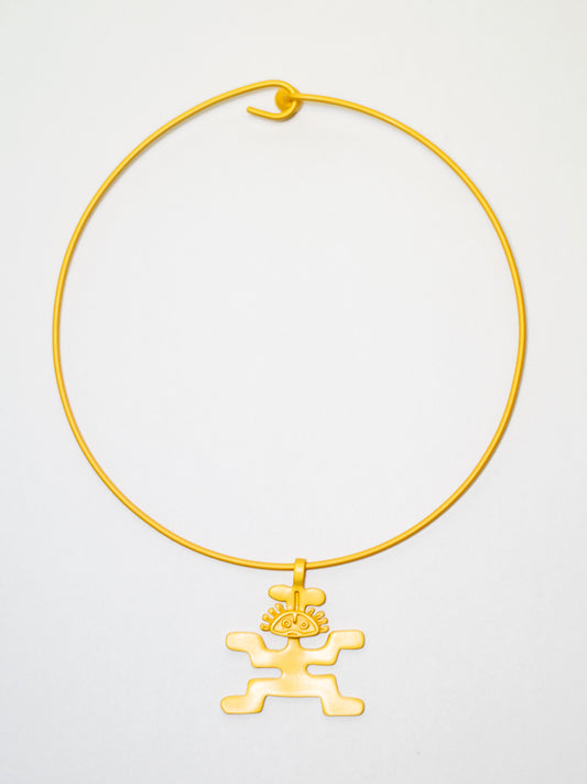 24K Gold Plated Pre-Columbian Muisca Anthropomorphic Charm Necklace.