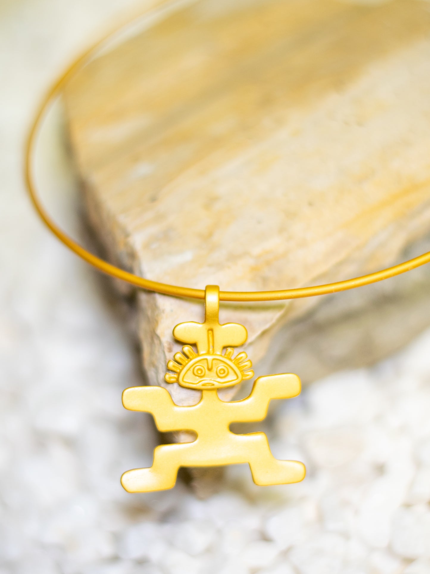 24K Gold Plated Pre-Columbian Muisca Anthropomorphic Charm Necklace.