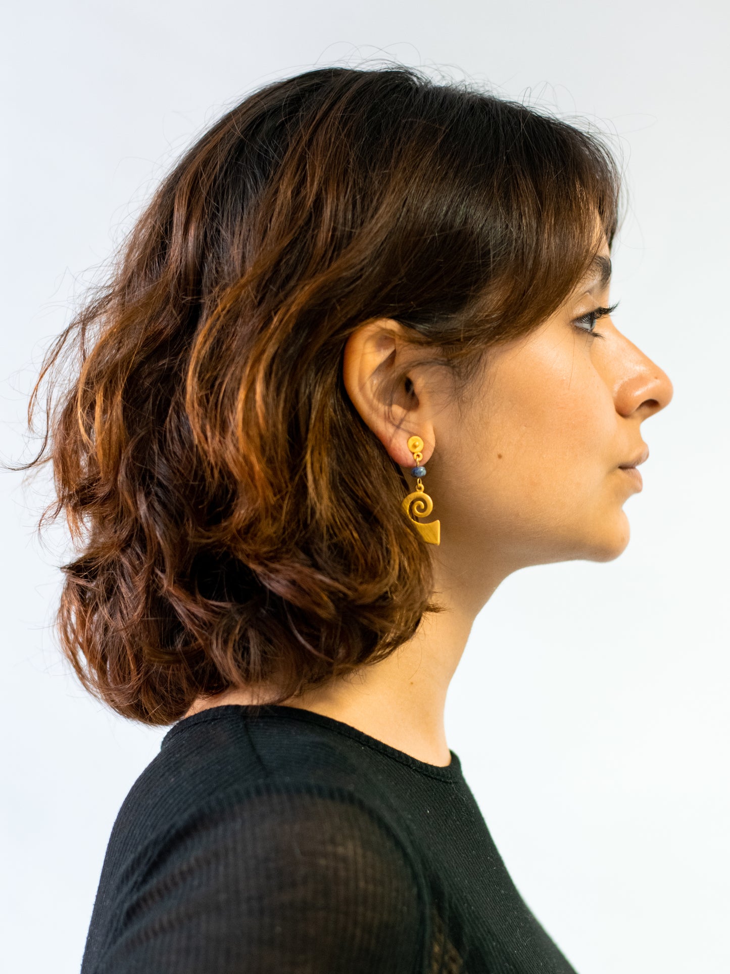 24K Gold Plated Pre-Columbian Muisca Spiral Earrings.