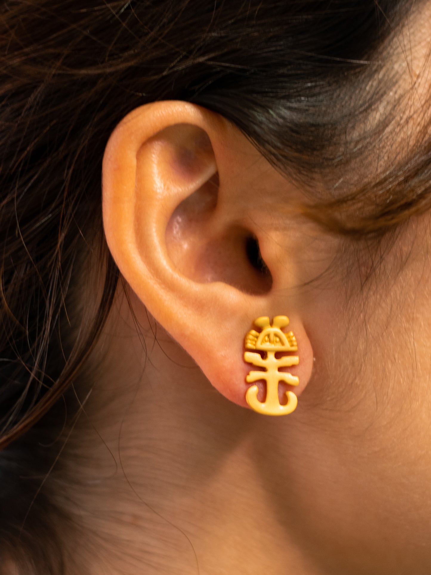 24K Gold Plated Pre-Columbian Muisca Jaguar Man Earrings.