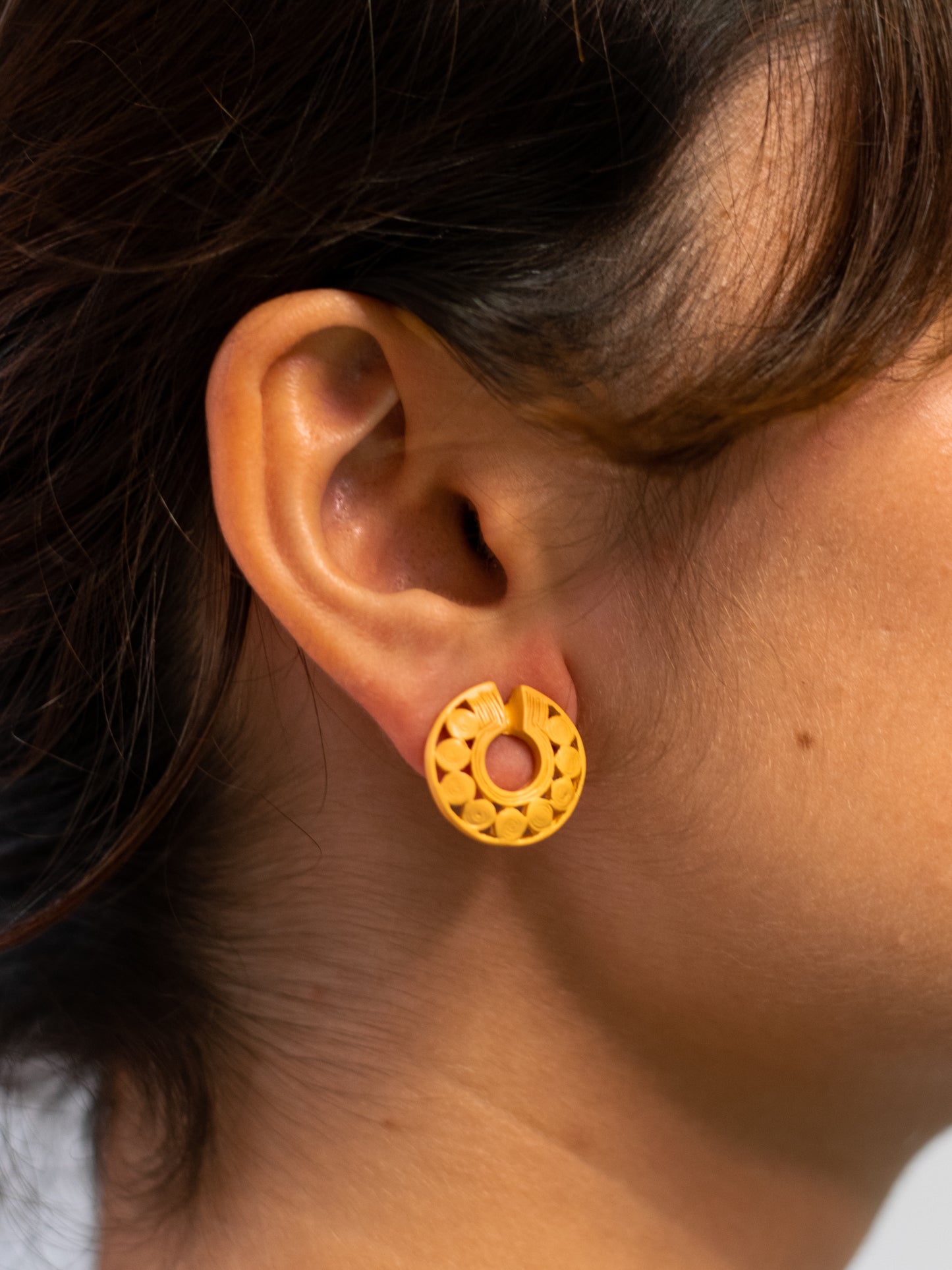 24K Gold Plated Pre-Columbian Muisca Nine Snails Nariguera Earrings.