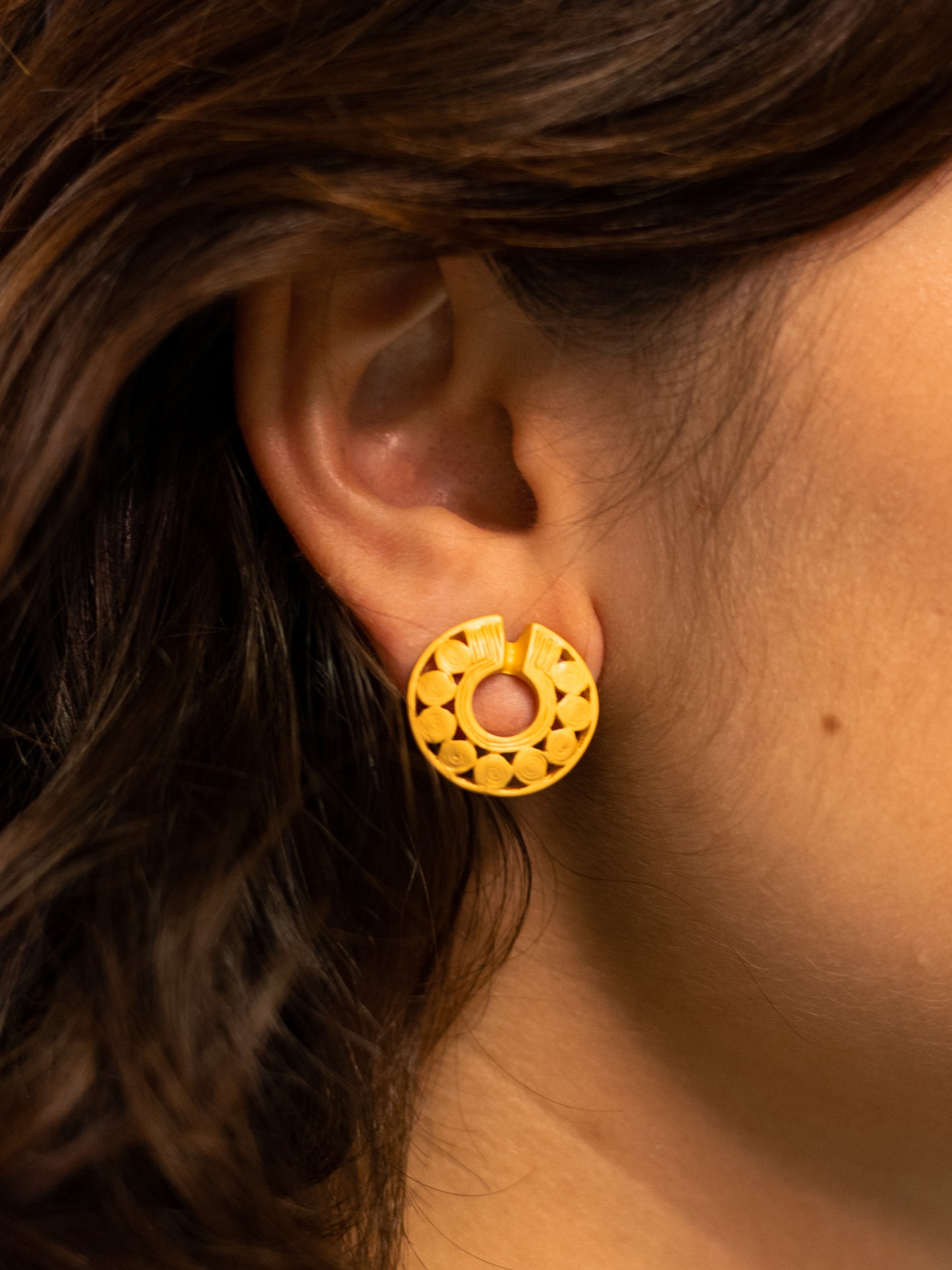 24K Gold Plated Pre-Columbian Muisca Nine Snails Nariguera Earrings.