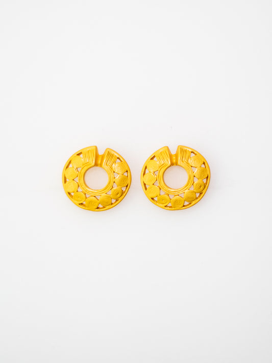 24K Gold Plated Pre-Columbian Muisca Nine Snails Nariguera Earrings.