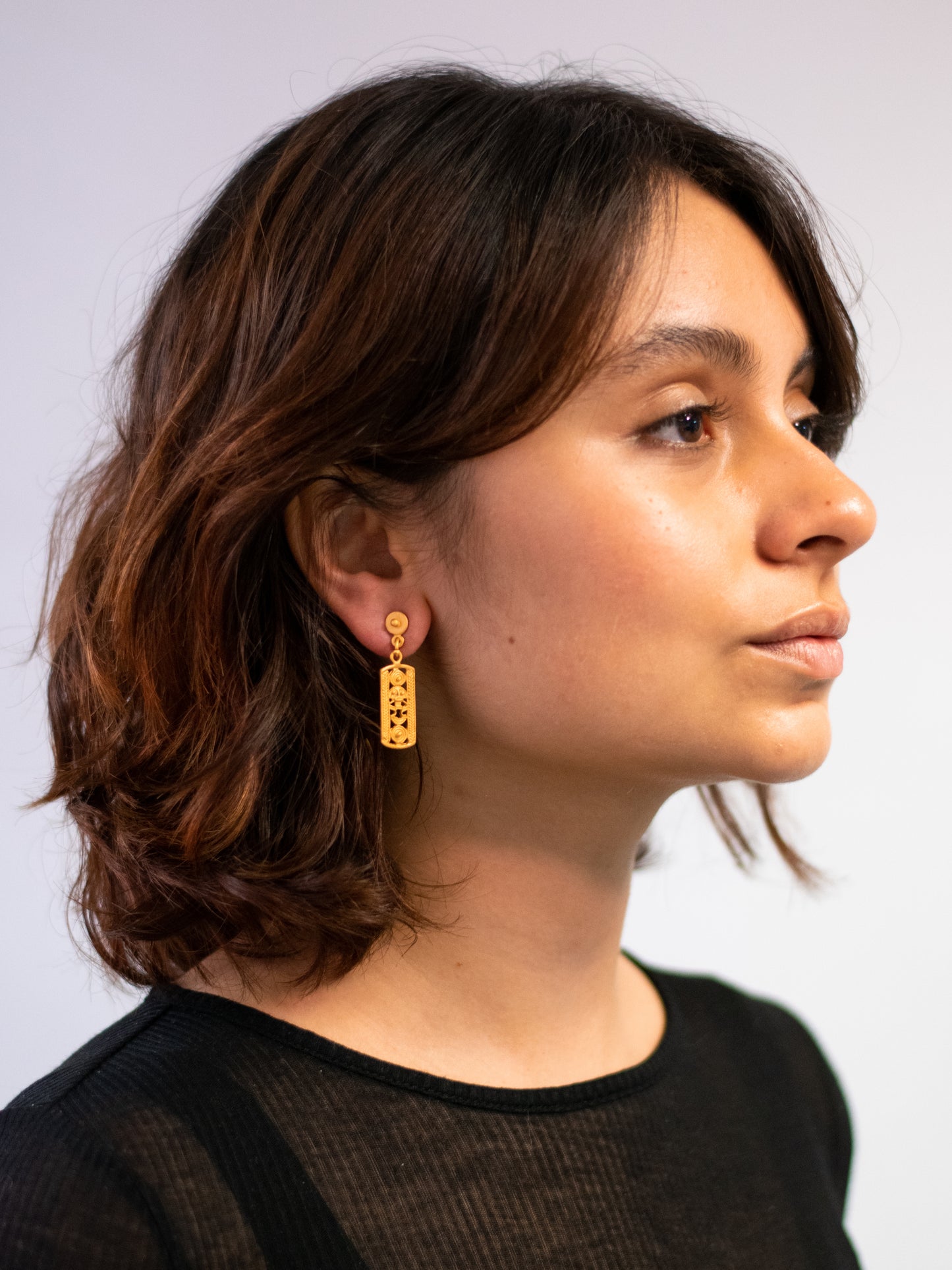 24K Gold Plated Pre-Columbian Muisca Indigenous Symbol Earrings.