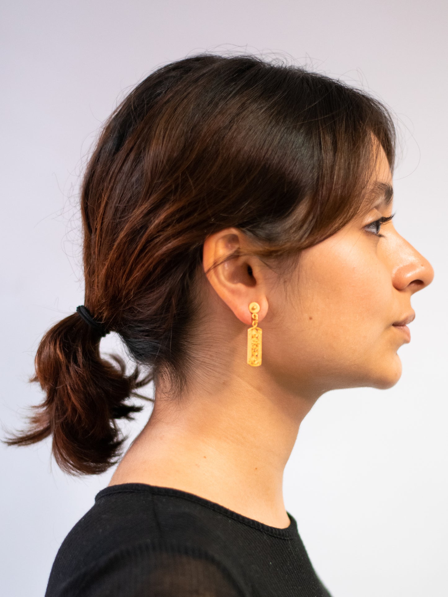 24K Gold Plated Pre-Columbian Muisca Indigenous Symbol Earrings.