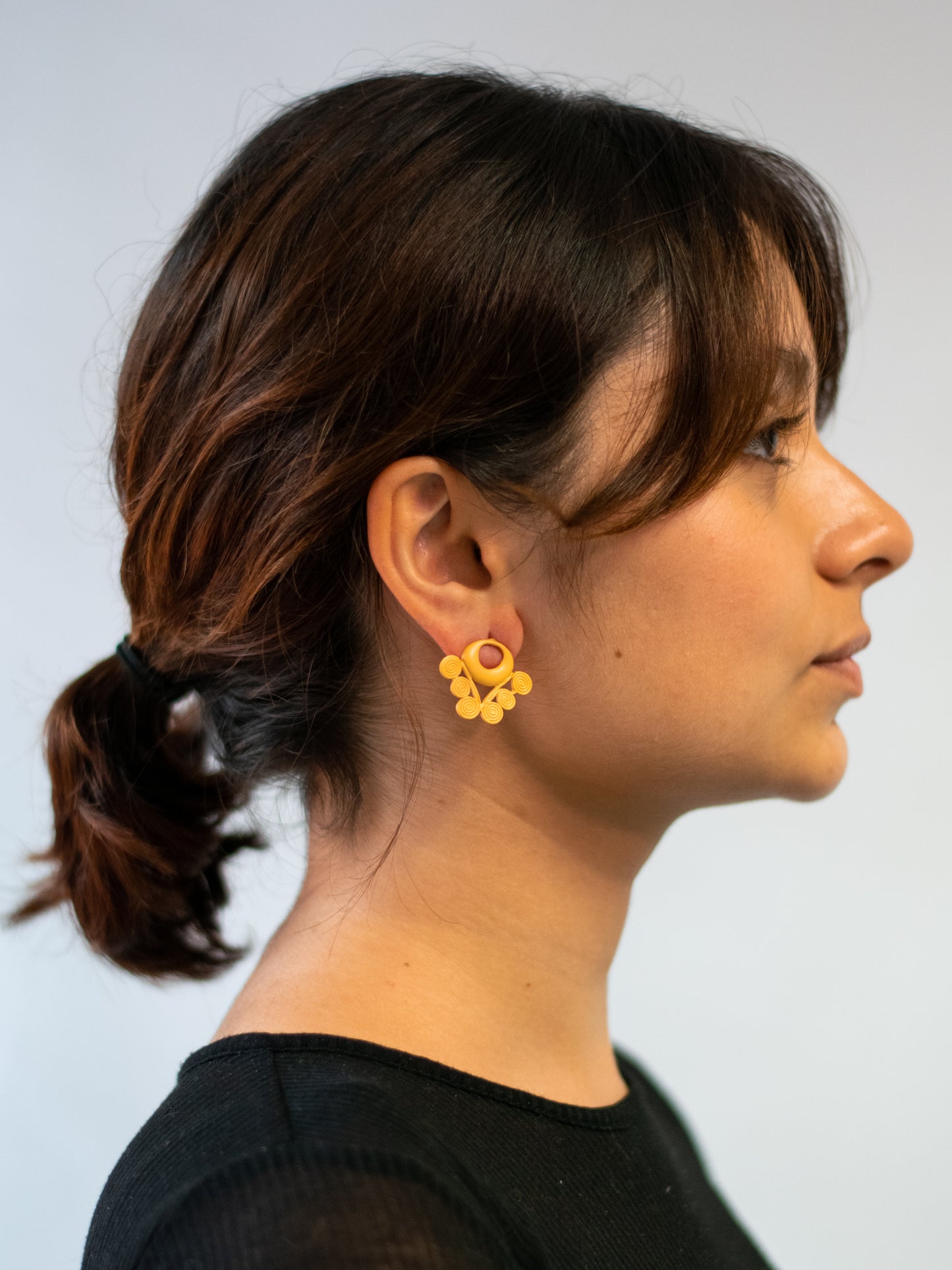 24K Gold Plated Pre-Columbian Muisca Pattern Pendant Earrings.