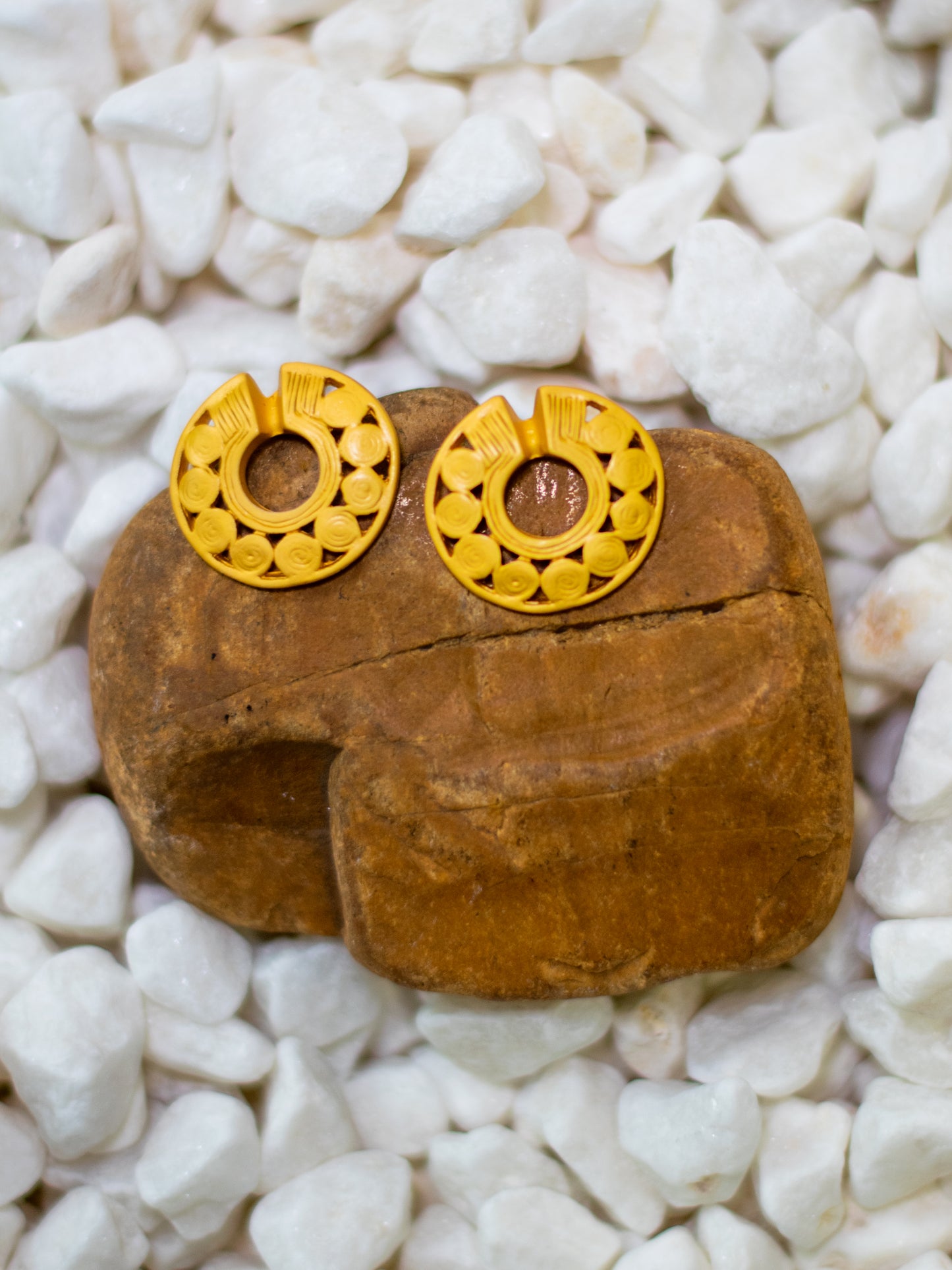 24K Gold Plated Pre-Columbian Muisca Nine Snails Nariguera Earrings.