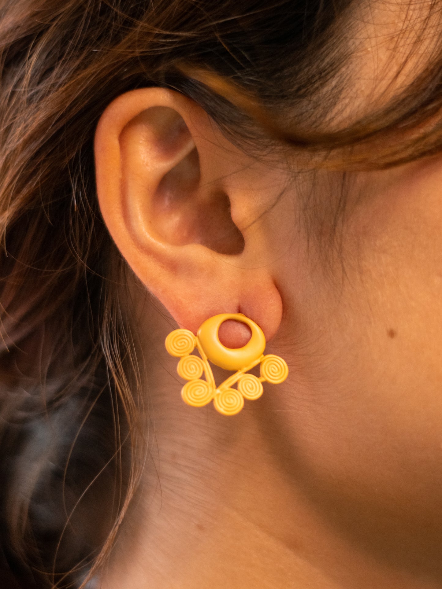24K Gold Plated Pre-Columbian Muisca Pattern Pendant Earrings.