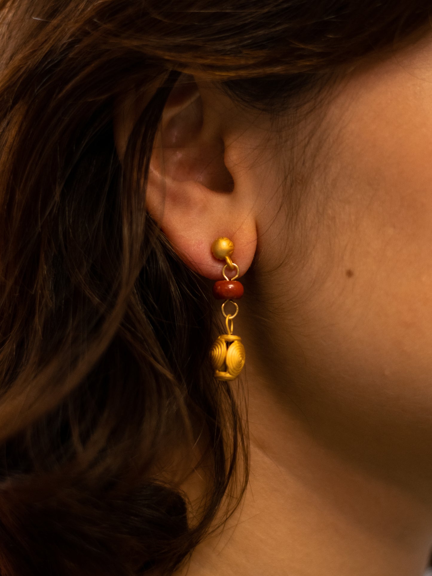 24K Gold Plated Pre-Columbian Muisca Drop Earrings.