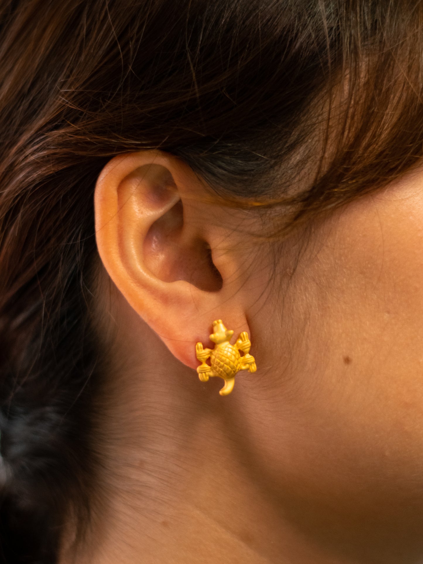24K Gold Plated Pre-Columbian Muisca Armadillo Shaped Earrings.