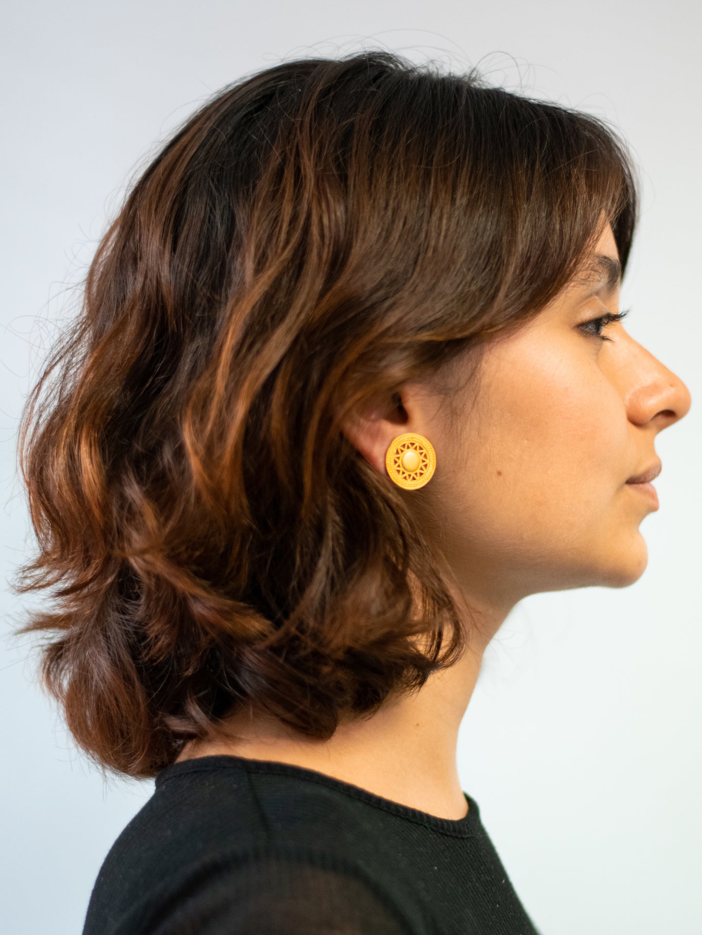24K Gold Plated Pre-Columbian Muisca Sun Symbol Earrings.
