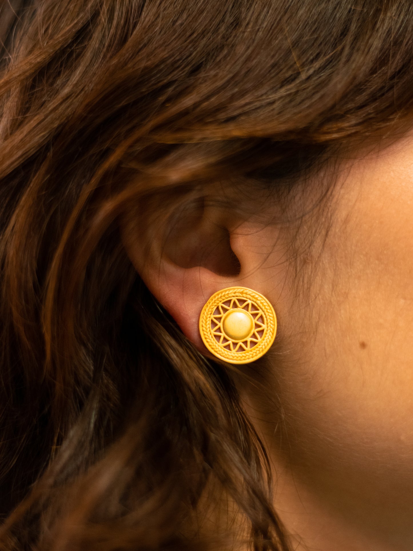 24K Gold Plated Pre-Columbian Muisca Sun Symbol Earrings.