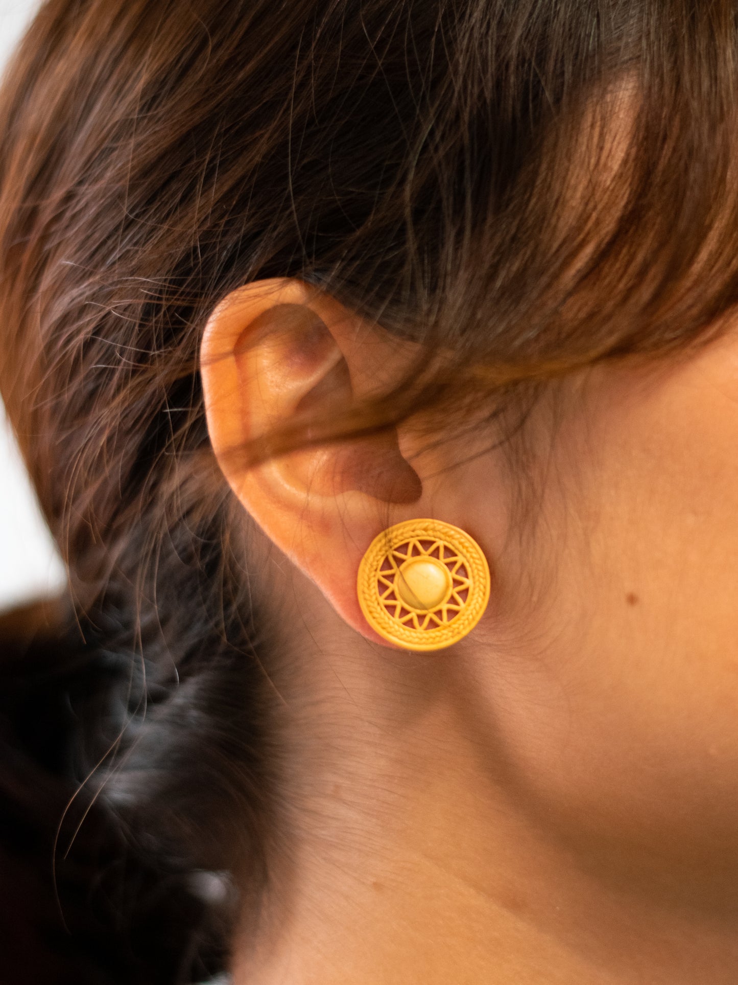 24K Gold Plated Pre-Columbian Muisca Sun Symbol Earrings.
