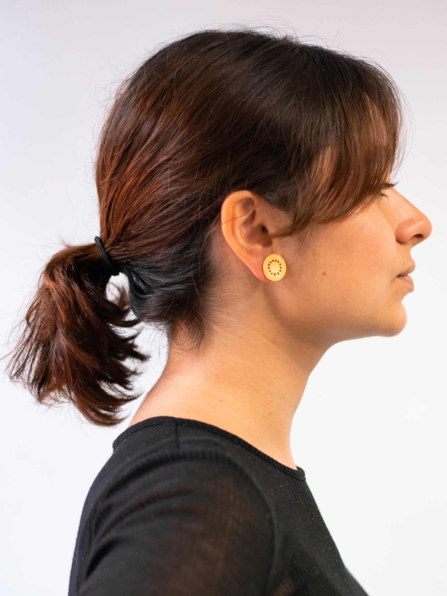 24K Gold Plated Pre-Columbian Muisca Pattern Round Earrings.