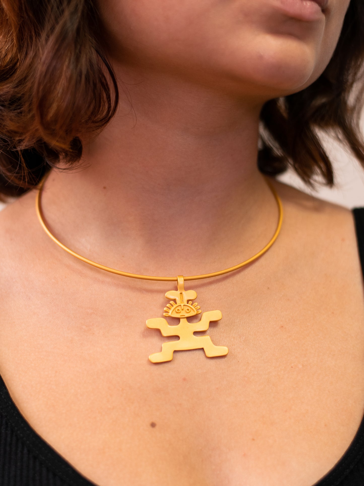 24K Gold Plated Pre-Columbian Muisca Anthropomorphic Charm Necklace.