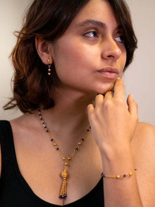 24K Gold Plated Pre-Columbian Muisca Golden and Blue Jewelry Set.