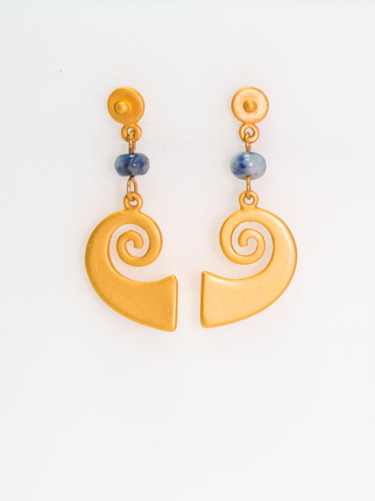 24K Gold Plated Pre-Columbian Muisca Spiral Earrings.