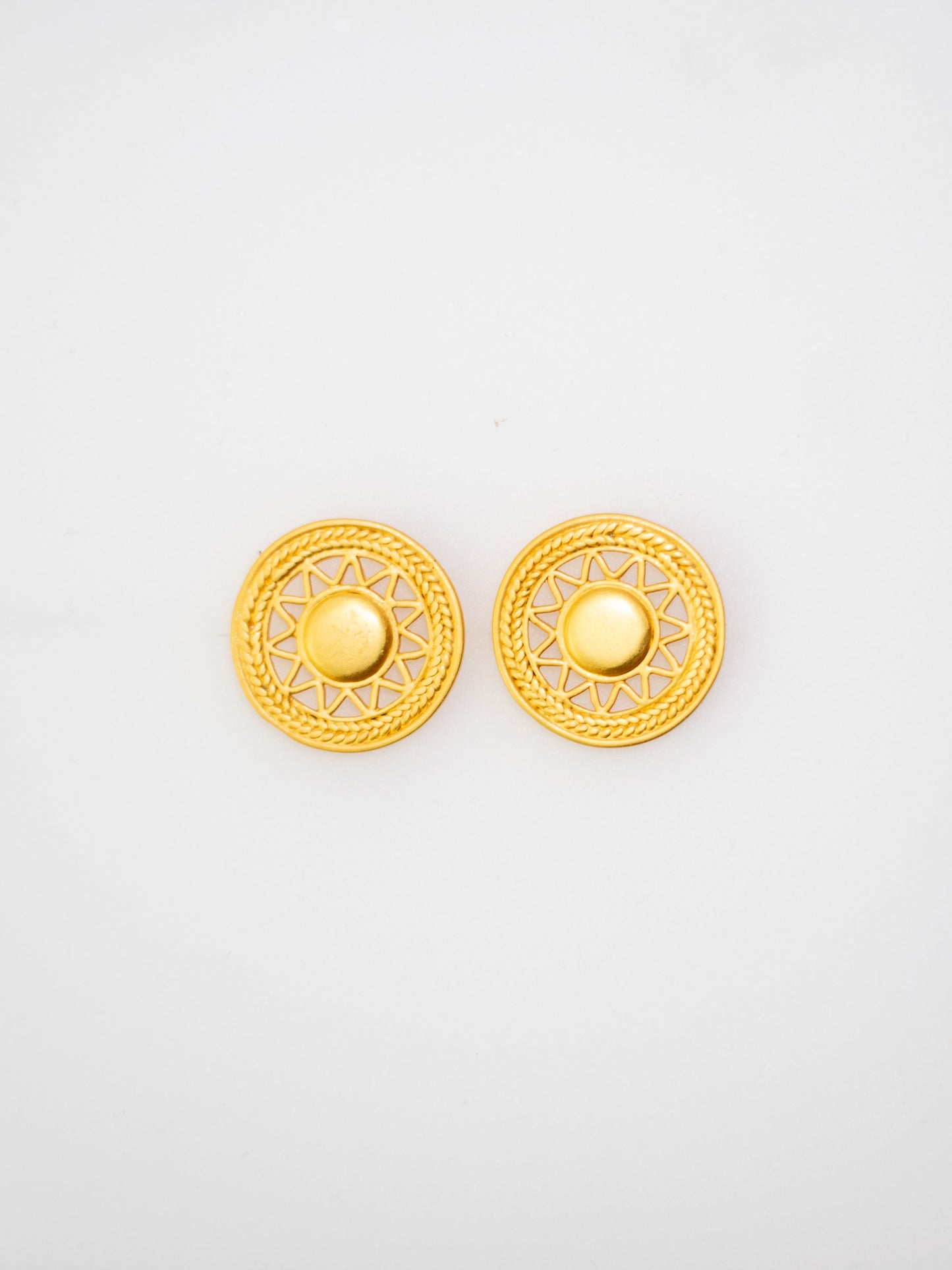 24K Gold Plated Pre-Columbian Muisca Sun Symbol Earrings.