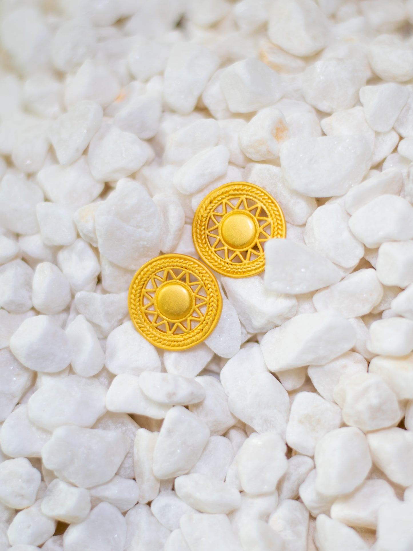 24K Gold Plated Pre-Columbian Muisca Sun Symbol Earrings.