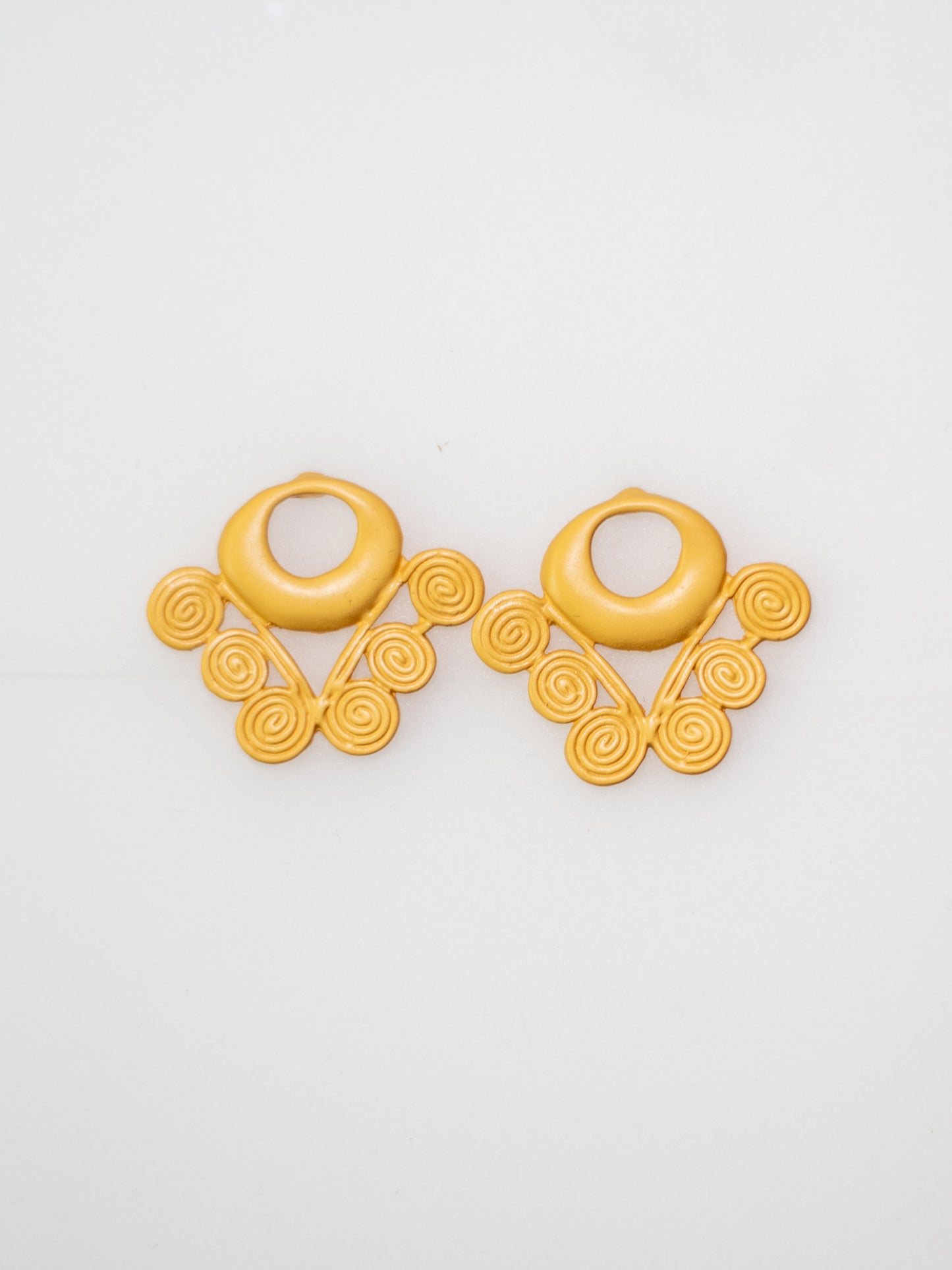 24K Gold Plated Pre-Columbian Muisca Pattern Pendant Earrings.