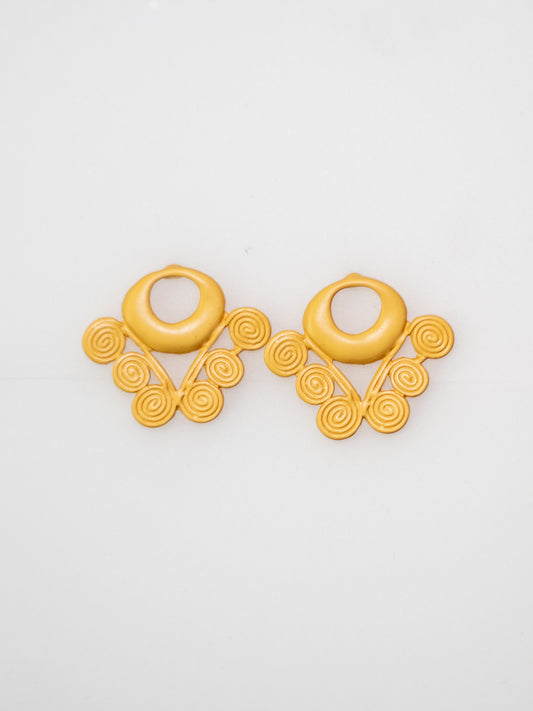 24K Gold Plated Pre-Columbian Muisca Pattern Pendant Earrings.