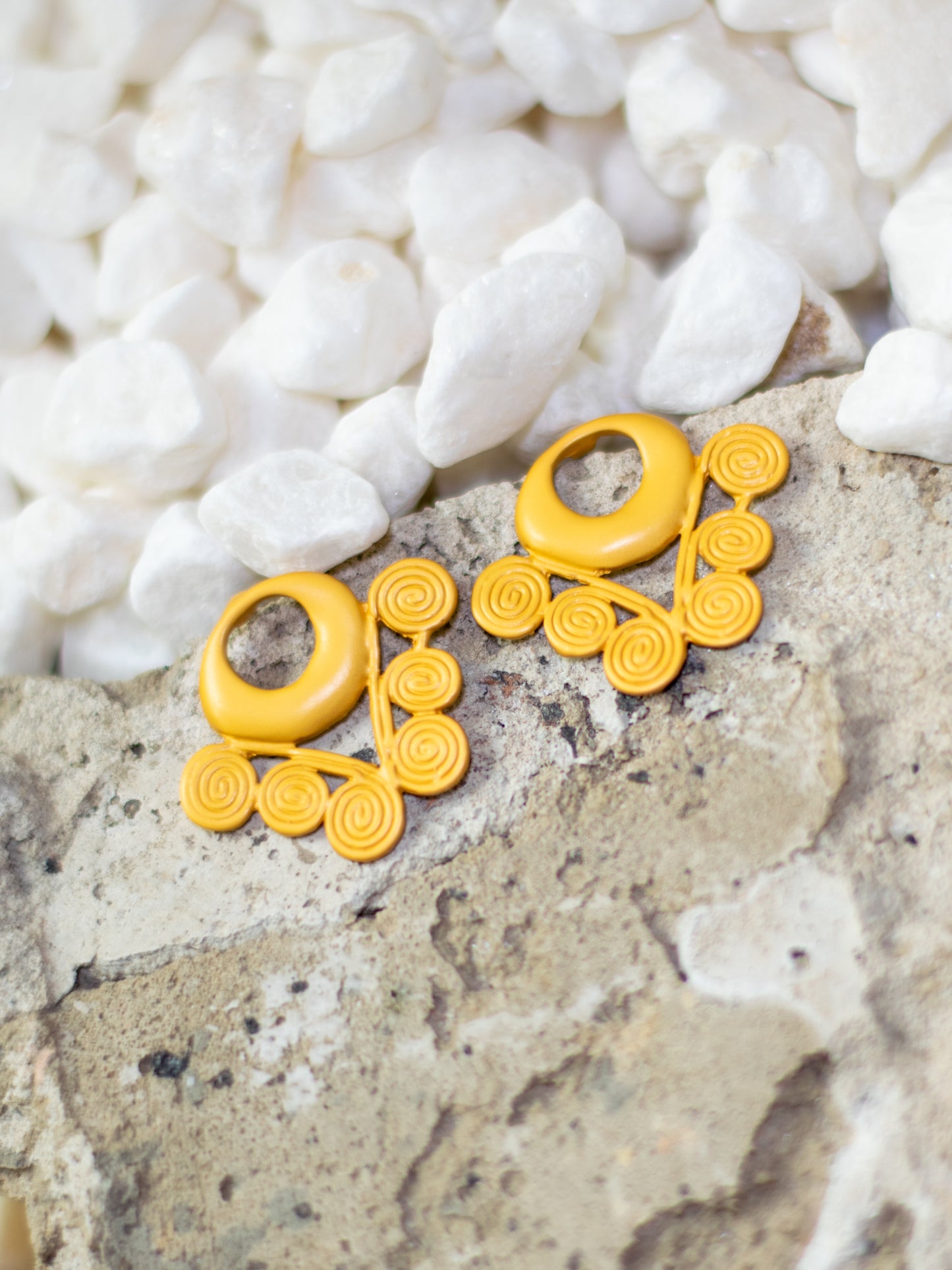 24K Gold Plated Pre-Columbian Muisca Pattern Pendant Earrings.