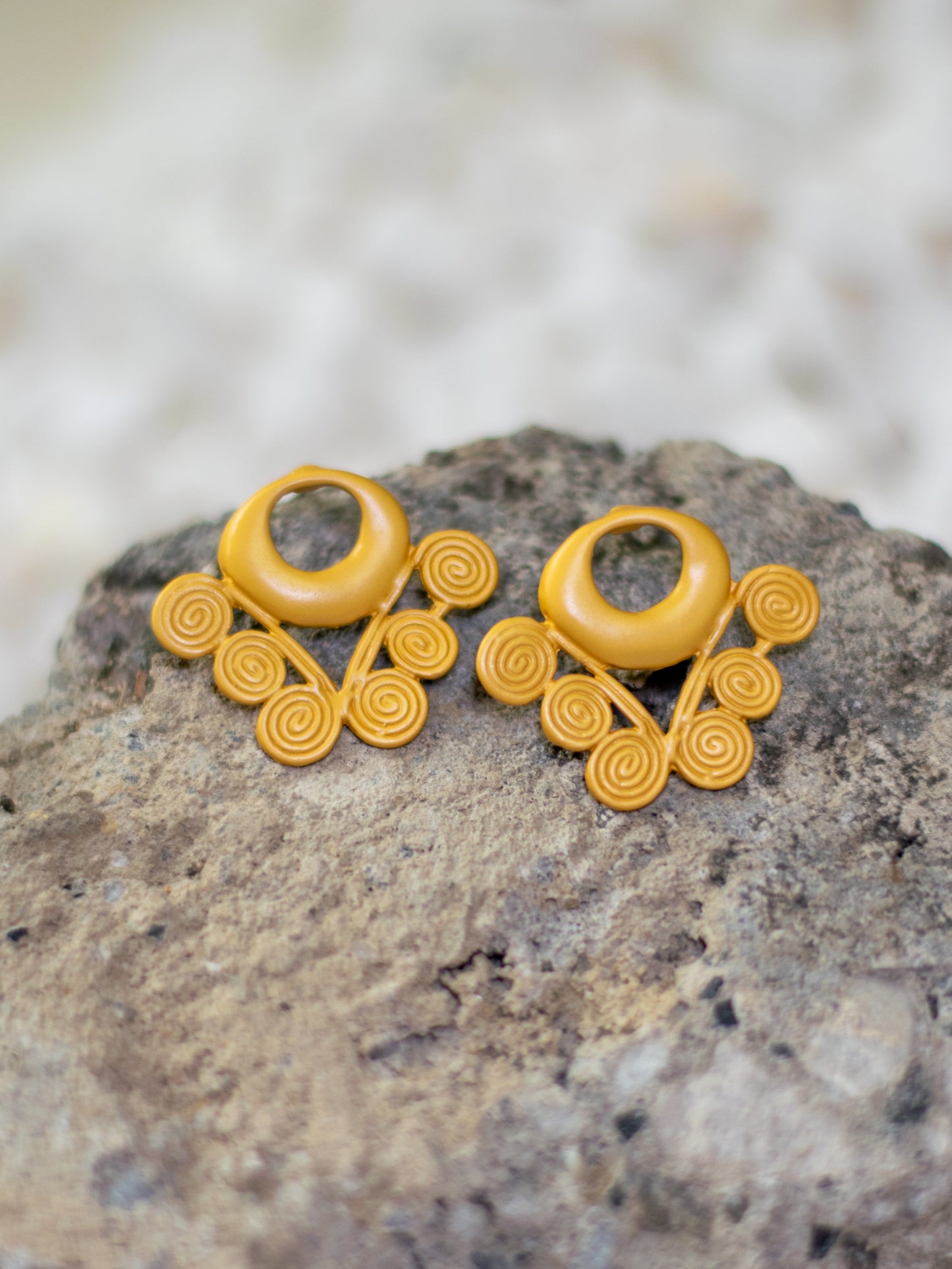 24K Gold Plated Pre-Columbian Muisca Pattern Pendant Earrings.