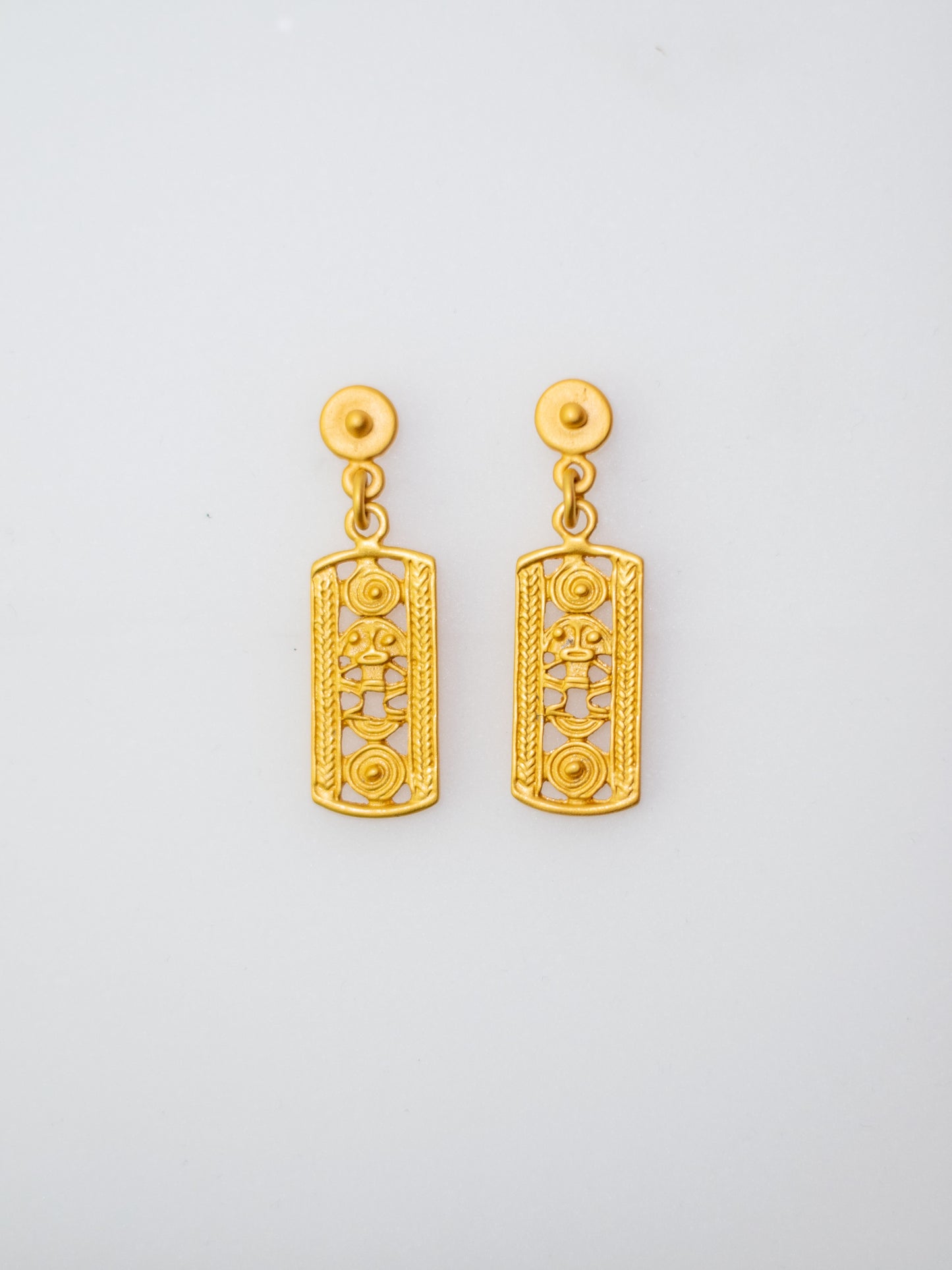 24K Gold Plated Pre-Columbian Muisca Indigenous Symbol Earrings.