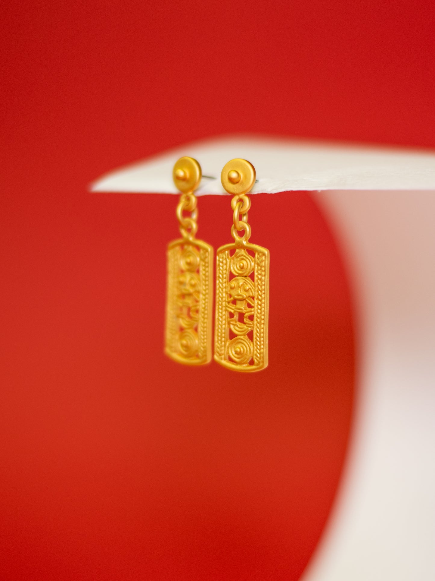 24K Gold Plated Pre-Columbian Muisca Indigenous Symbol Earrings.