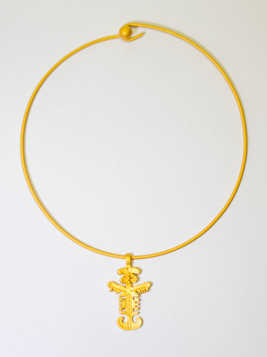 24K Gold Plated Pre-Columbian Muisca Jaguar Man Charm Necklace.