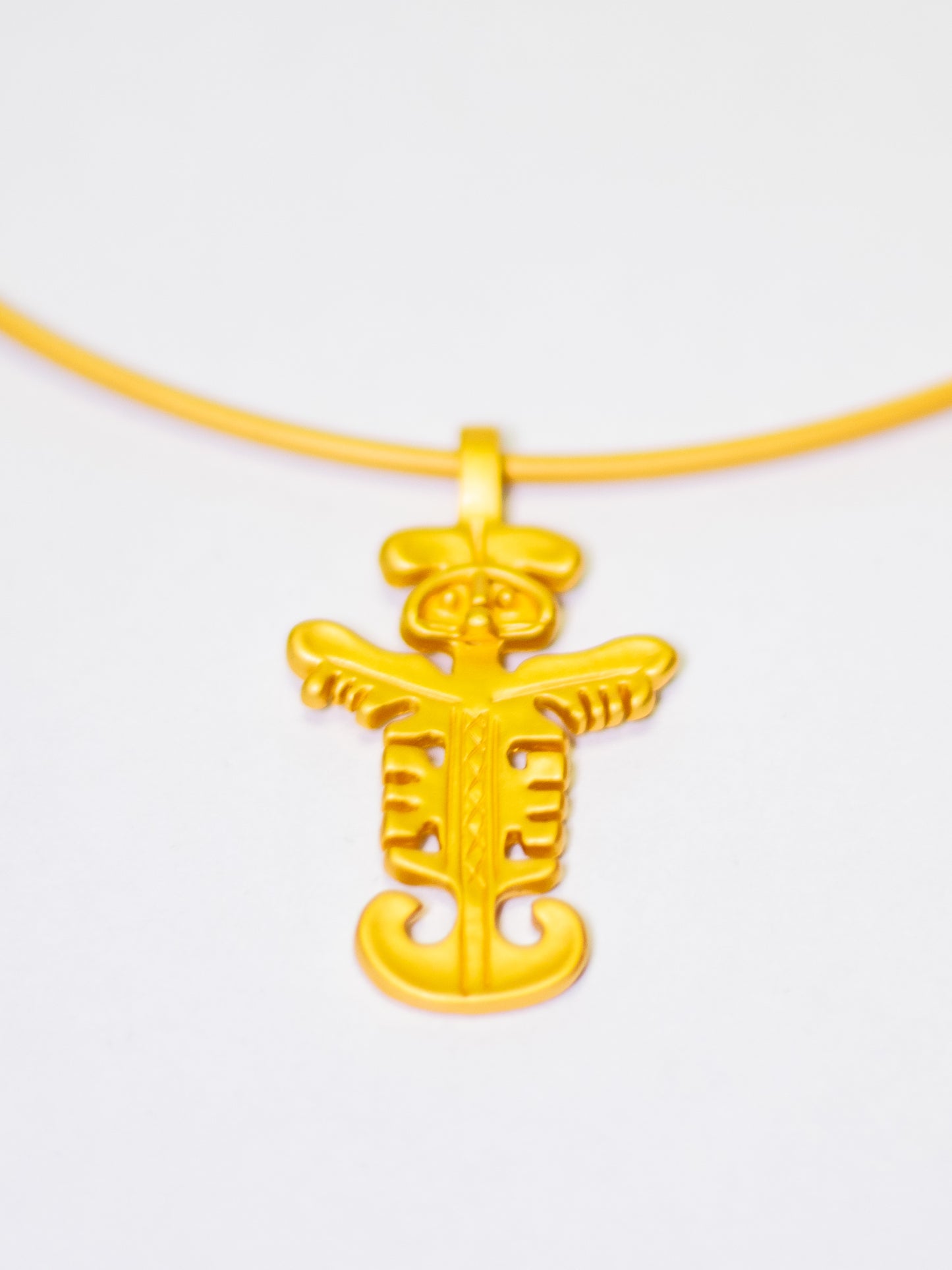 24K Gold Plated Pre-Columbian Muisca Jaguar Man Charm Necklace.