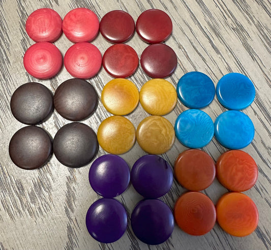 Tagua Round and Triangle Beads. 28 Multicolored Pieces.