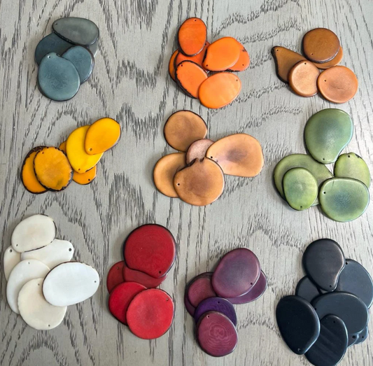 Tagua Slices Beads. 60 Pale Multicolored Pieces