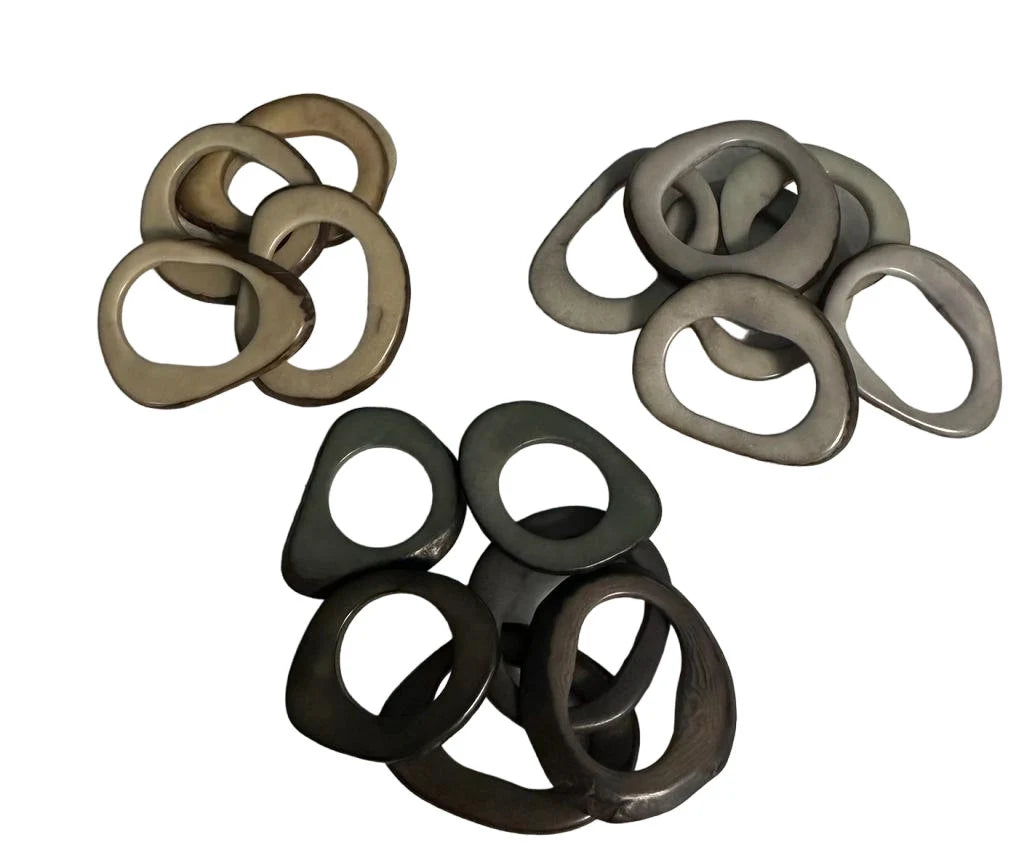 Tagua Hoop Beads. 20 Beige, Light Gray and Dark Gray Pieces.
