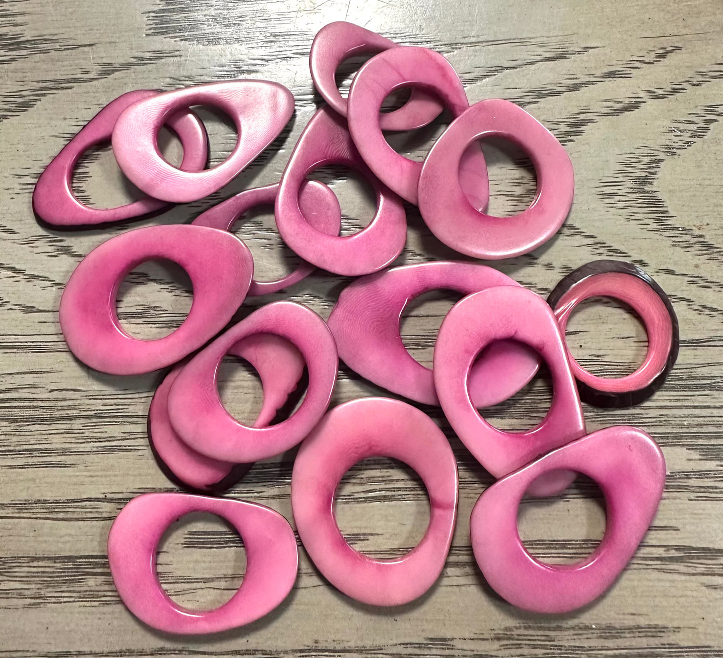 Tagua Hoop Beads. 20 Light Pink Pieces.