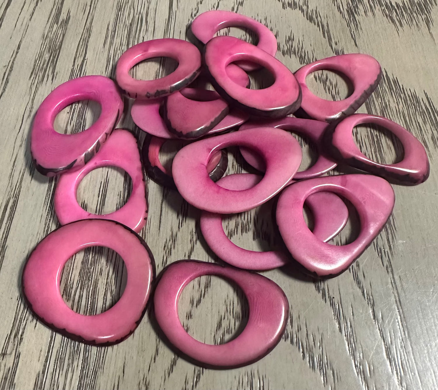 Tagua Hoop Beads. 20 Light Pink Pieces.