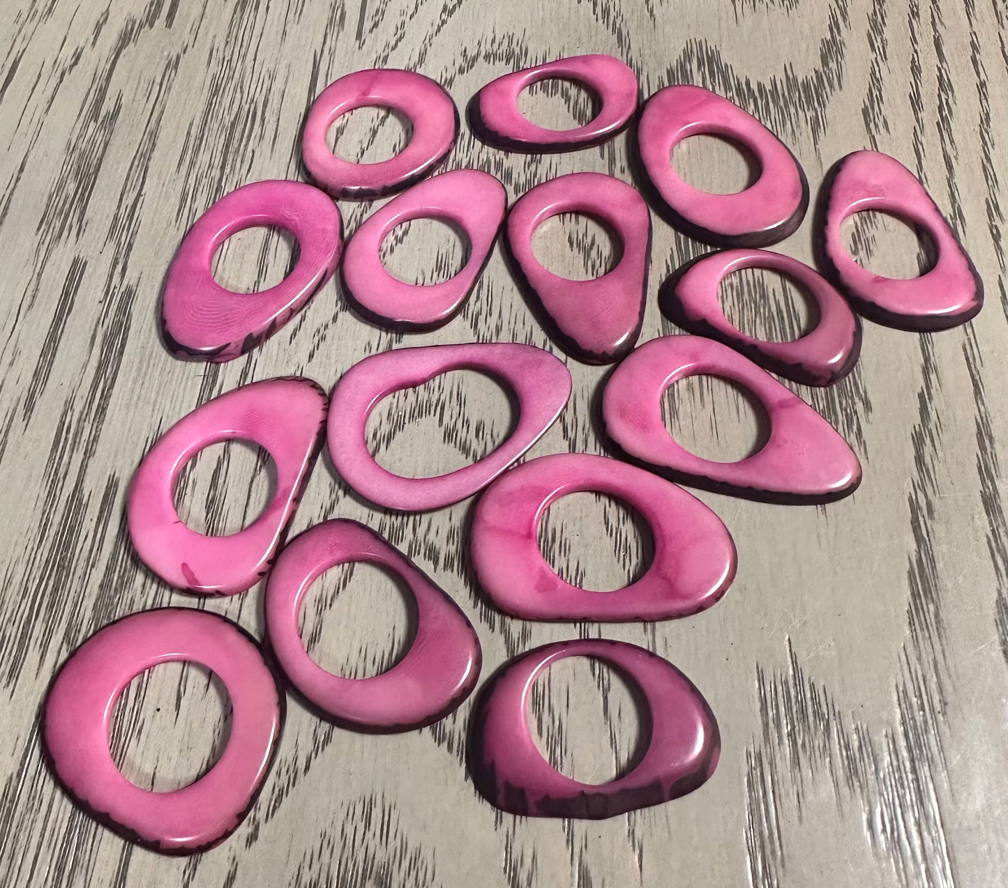 Tagua Hoop Beads. 20 Light Pink Pieces.