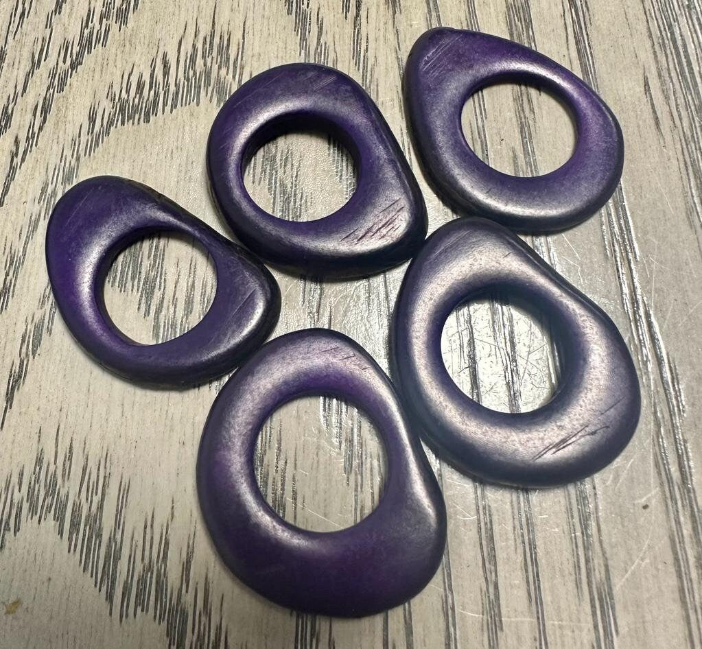 Tagua Hoop Beads. 20 Dark and Light Purple Pieces.