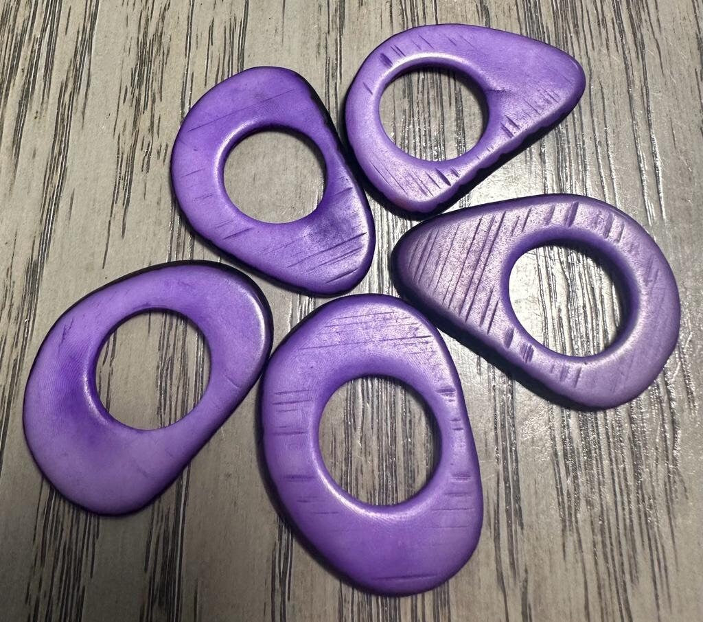 Tagua Hoop Beads. 20 Dark and Light Purple Pieces.