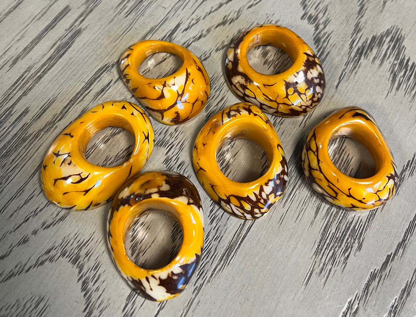 Tagua Thick Hoop Beads. 6 Yellow Pieces