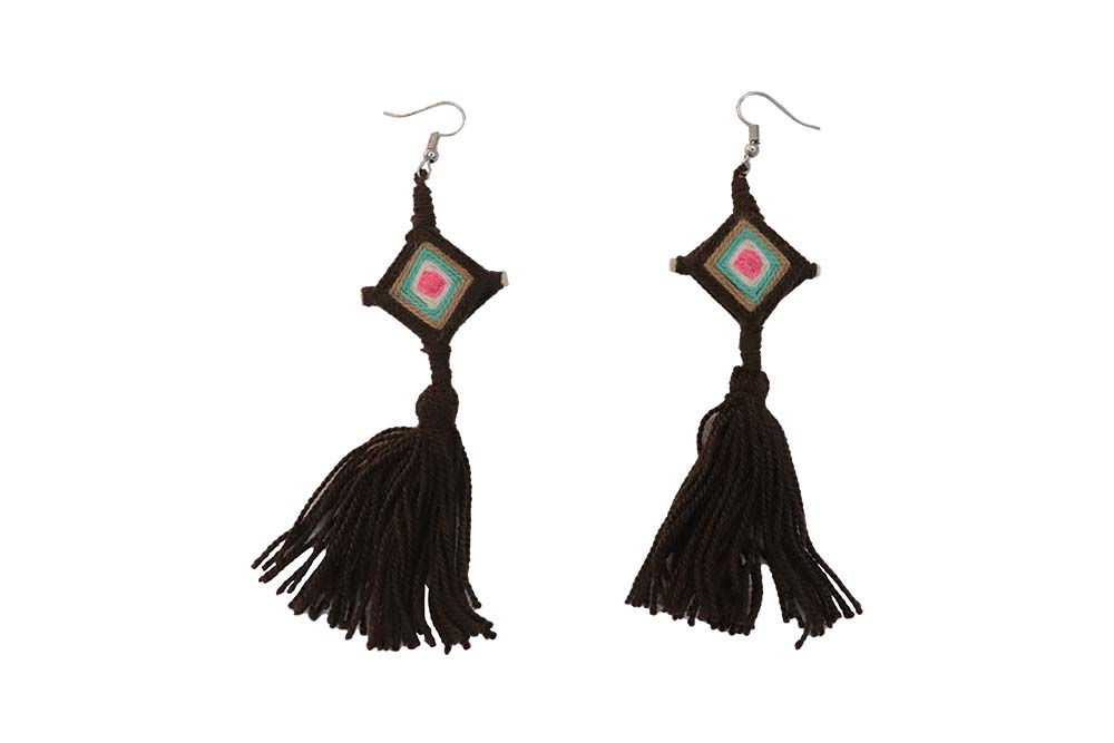 Wayuu Weaved Earrings in Brown Color
