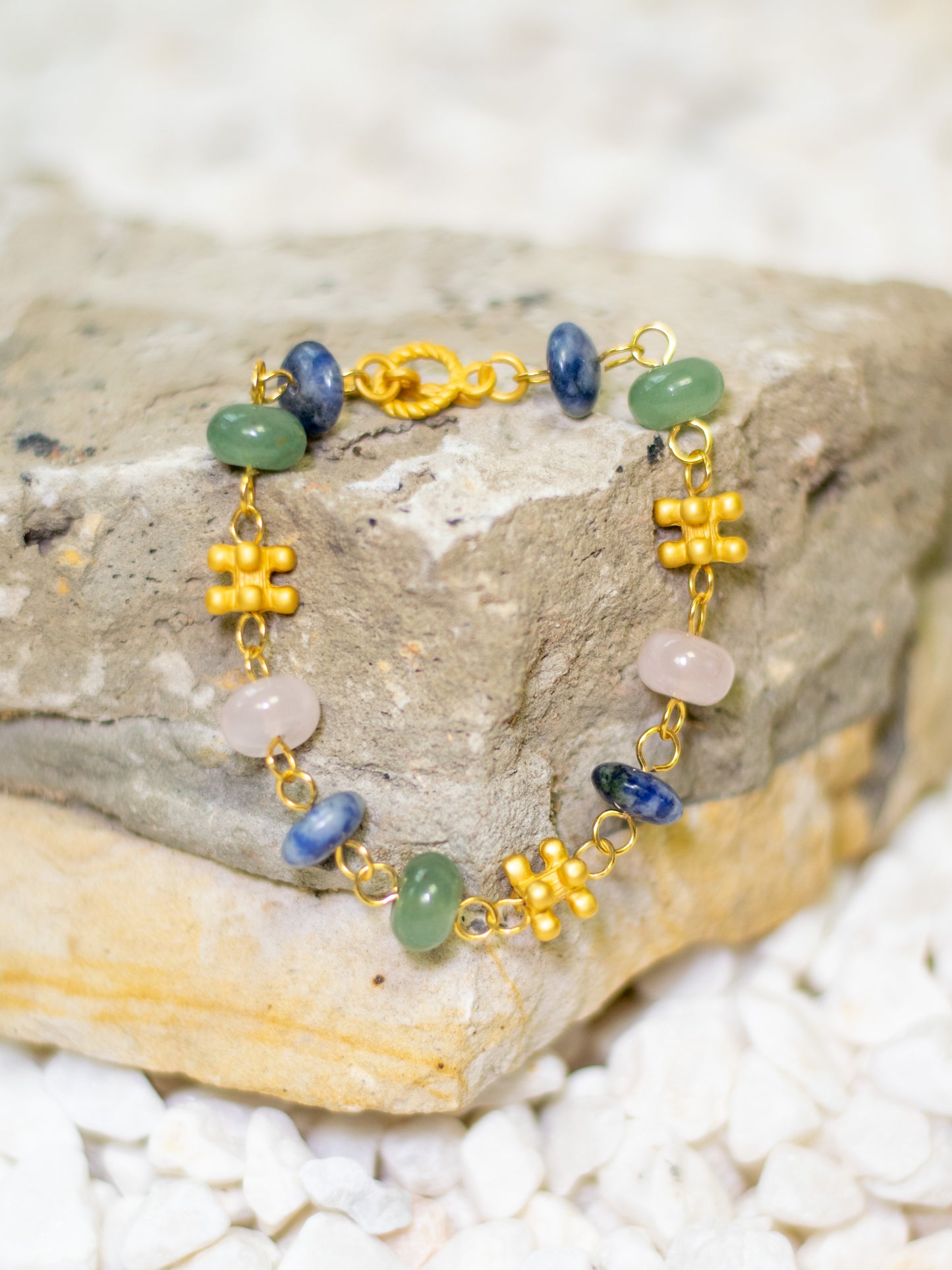 24K Gold Plated Pre-Columbian Muisca Golden, Blue and Green Jewelry Set.