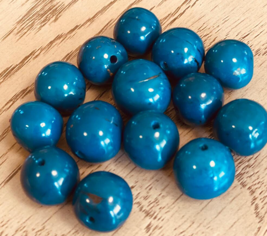 30 Bombona Balls from Colombia, Polished. Blue Bombona Seeds. It’s Punctured Straight Through. TBBlue03