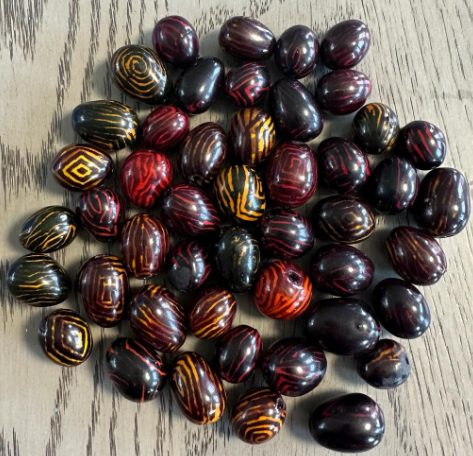 Natural Beads |Bombona Seed Beads| 25 Bombona Balls in Multicolored Patterned. It’s Punctured Straight Through. TBPMulticolored02