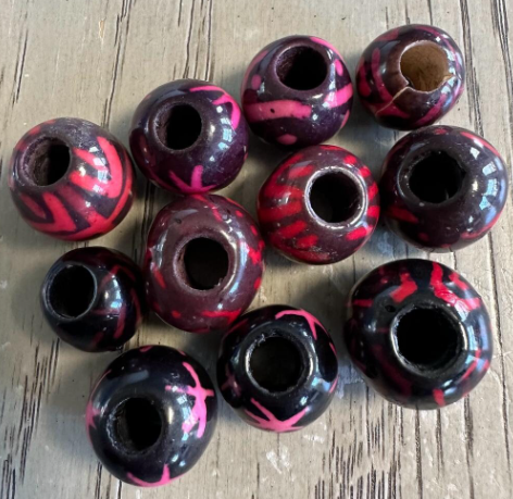 Natural Beads |Bombona Seed Beads| 25 Bombona Balls in Multicolored Patterned. It’s Punctured Straight Through. TBPMulticolored03