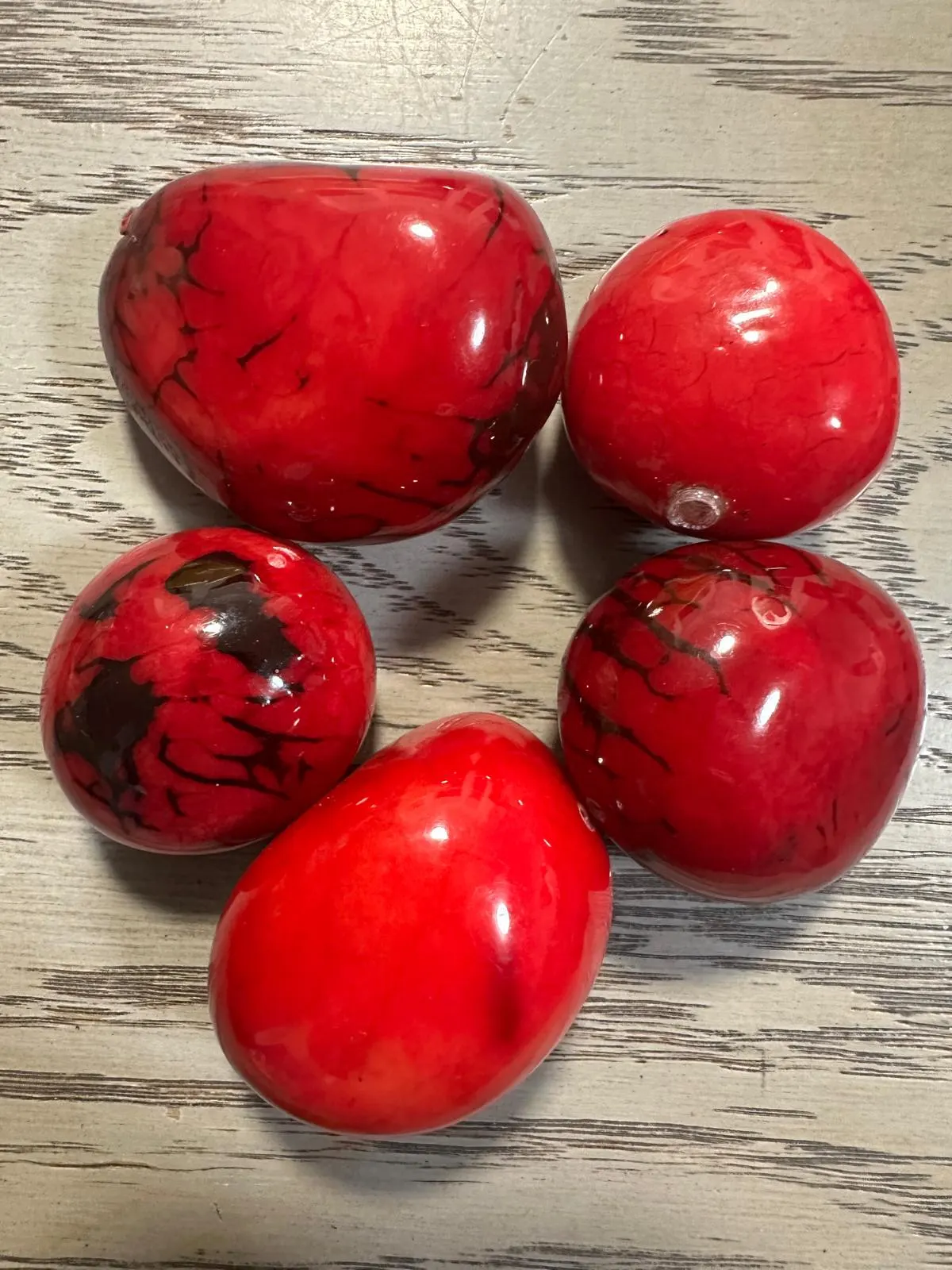 Tagua Whole Nut 6 pcs Seed Beads in Red Top Drilled | 4x3cm. approx. | Woodwork Eco Sustainable Natural. TWRed01D-U