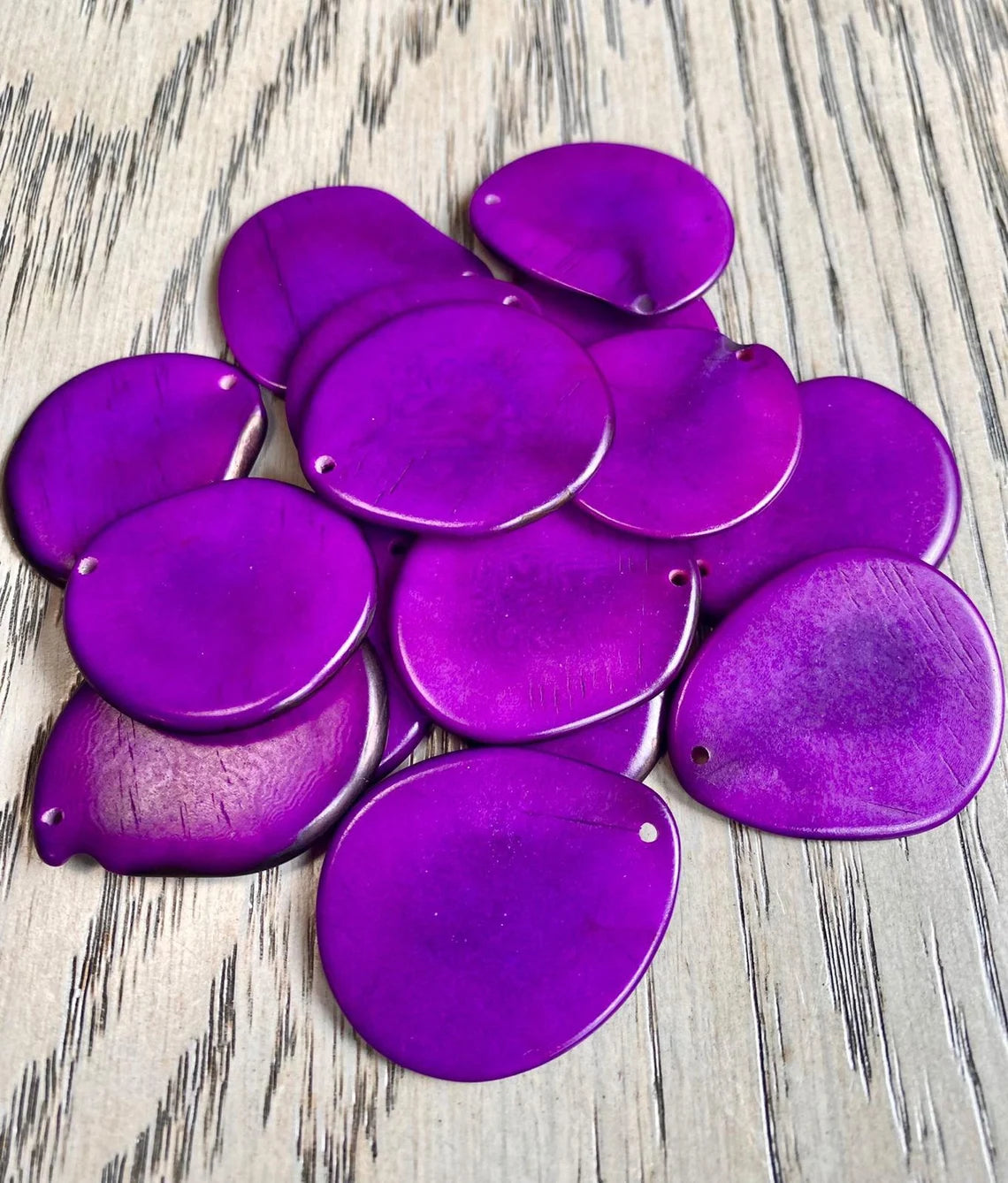 Tagua Slices Beads. 20 Purple Pieces.